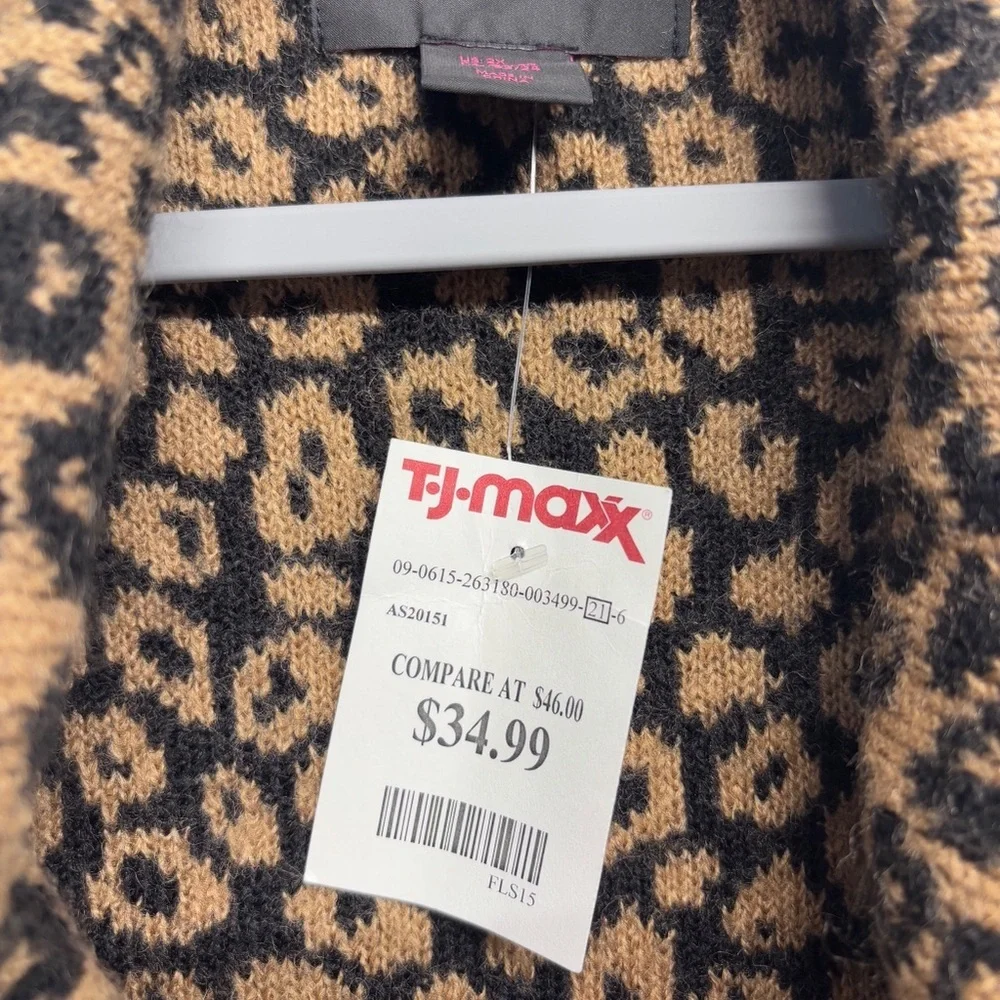 NWT Christian Siriano Sweater Coat Leopard Print Knit Brown Black‎ 2x - Picture 5 of 8